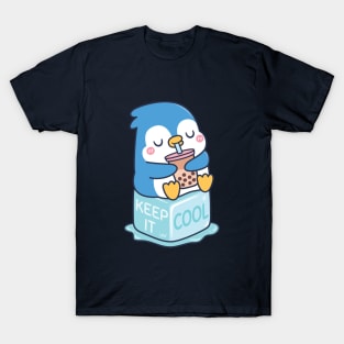 Cute Penguin Drinks Boba Tea Keep It Cool T-Shirt